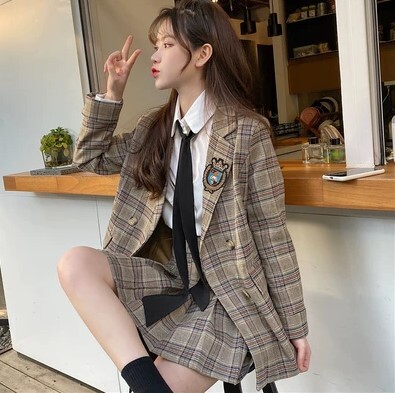 ブレザー スカート ２点セット セットアップ 制服風 アウター ジャケット ミニ ミニ丈 膝上 袖あり 長袖 襟付き プリーツ 前開き 綿 コットン 上下セット お得 かわいい 可愛い 上品 おしゃれ