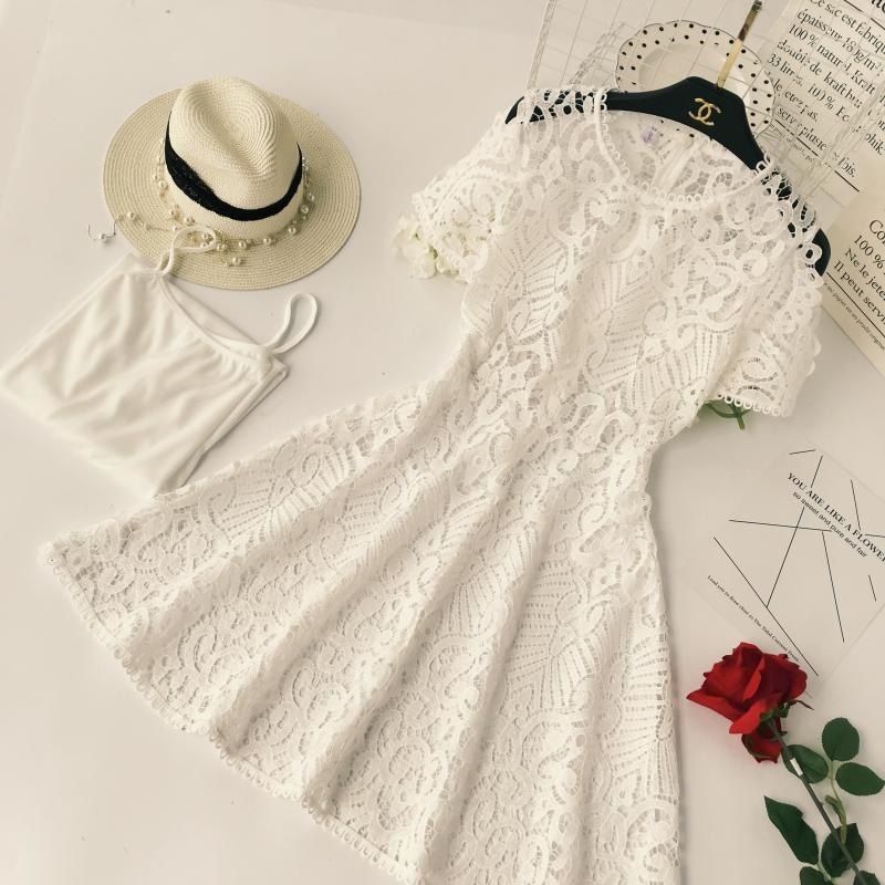 1697.総レースミニドレス（ホワイト）2019 春夏 sale お呼ばれ 結婚式 二次会 パーティー デート 女子会 レストラン 記念日 演奏会 発表会