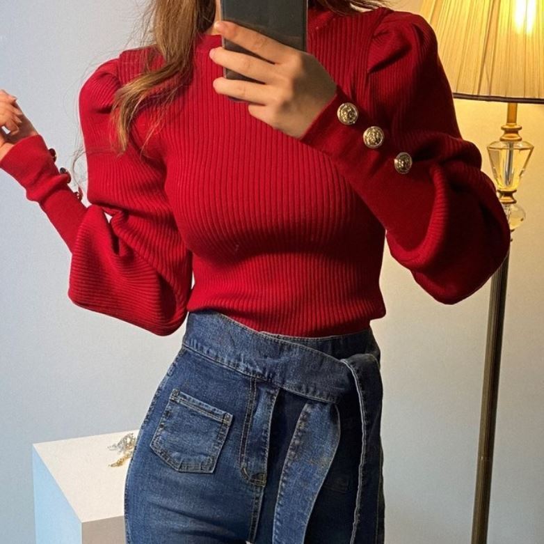 【送料無料】レディース 秋冬 ニットセーター パフスリーブ トップス 大人可愛い ママコーデ 1