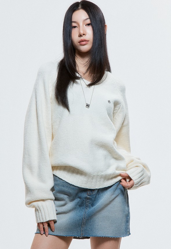 (DUC) Raglan Knit Ivory & Black レディース服 韓国