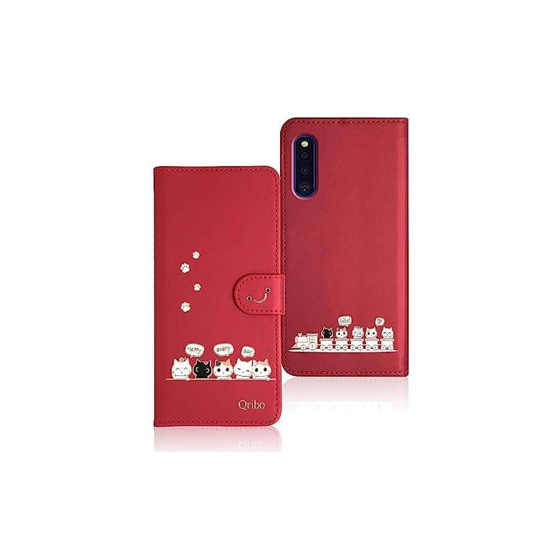 Qribo Galaxy A41 ケース 手帳型 Galaxy A41 SC-41A カバー SCV48 ケース シンプルなのに可愛いデザイン エンボス加工猫柄 うれしい気持ち 6.1インチ対応 日本