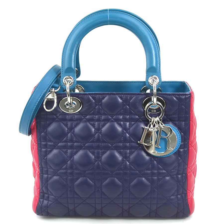 クリスチャンディオール Christian Dior ハンドバッグ ショルダーバッグ レディディオール レザー パープル/ブルー/ピンク シルバー レディース e58304gハンドバッグ