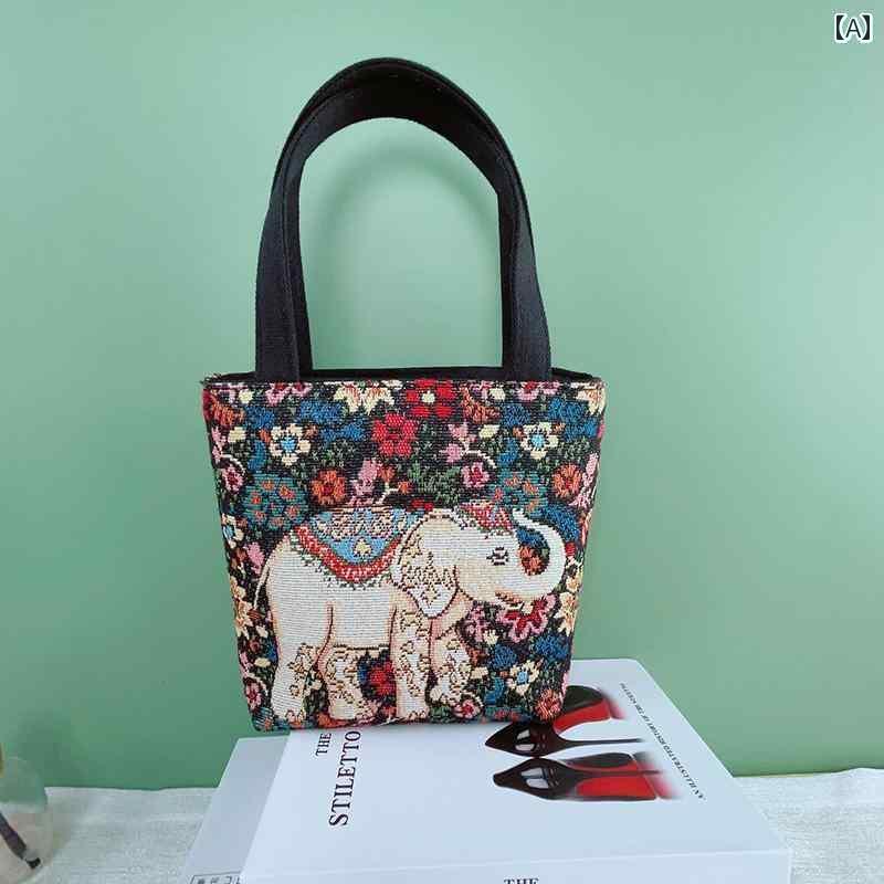 エスニック バッグ トート 鞄 レディース アジアングッズ 民族風 ショルダー カバン カジュアル 旅行 ショッピング レトロ キャンバス 大容量 おしゃれ ゾウ