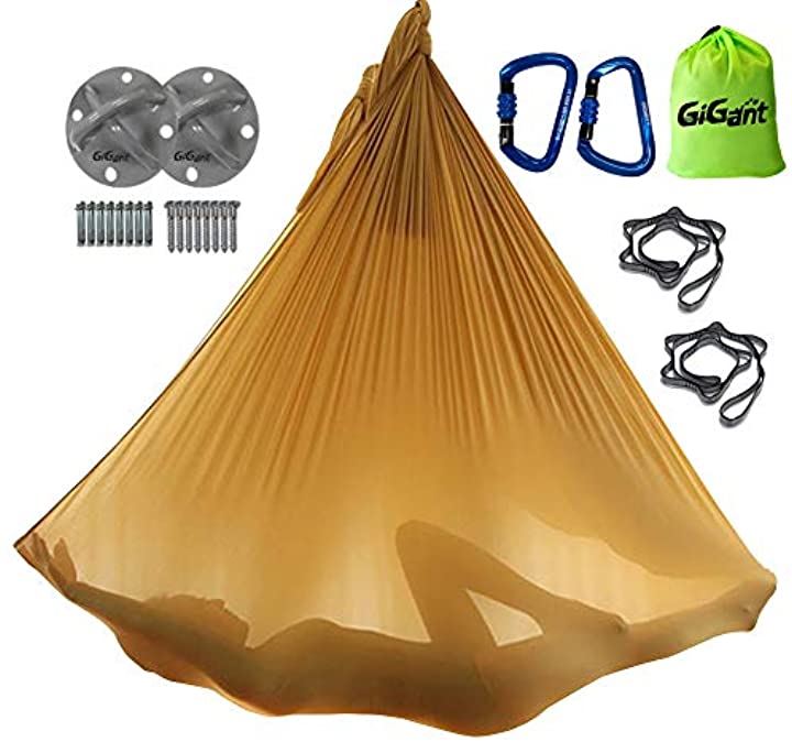 ギグアント 公式 エアリアルヨガ 専用 ハンモック フルセット 5ｍx2.8ｍ 空中 ヨガハンモック エクササイズ エアロヨガ フィットネス 国内正規品( 7.シャンパンゴールド)