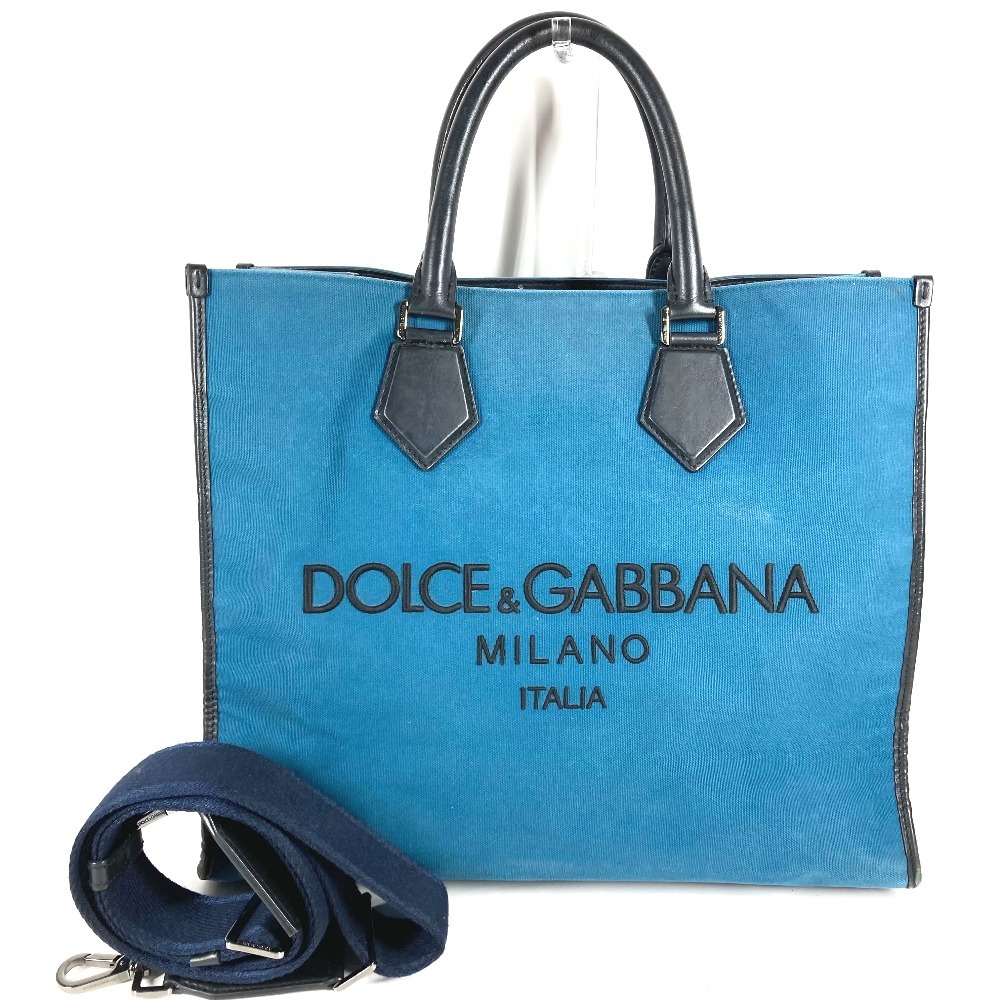 DOLCE&GABBANA ドルガバ ショルダーバッグ ロゴ ショッピングバッグ カバン 2WAYバッグ トートバッグ レザー/キャンバス ブルー
