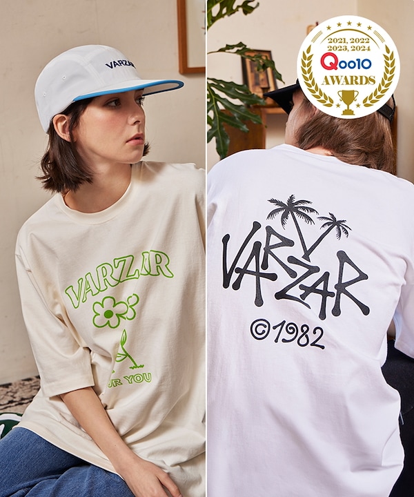 [VARZAR]パームツリー ロゴ 半袖Tシャツ ブラック Qoo10 VARZAR パームツリーTシャツ特集 ロゴ 半袖 ラ