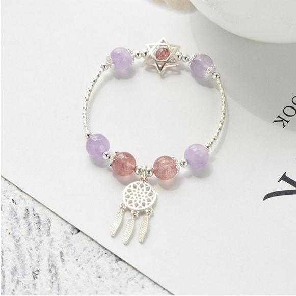 天然石 アメジスト 紫水晶 ストロベリークォーツ 925銀 2月誕生石 パワーストーン ブレスレット 星 レディース アクセサリー