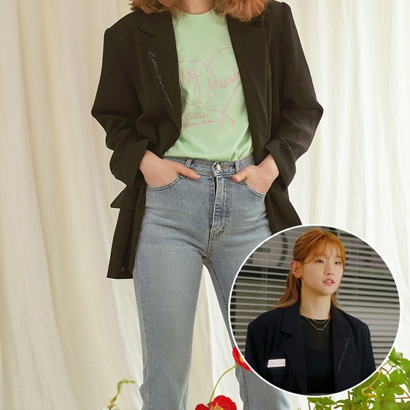 パク ソダム着用/ カラー刺繍 シグネチャージャケット(ブラック)韓国人気ブランド 秋冬服 レディースフ アウター