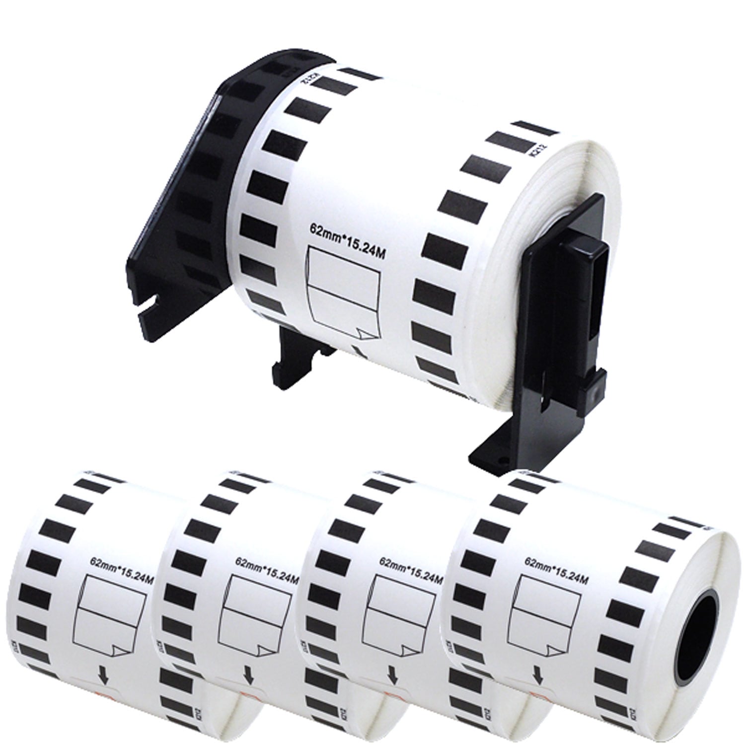 ブラザー用 ピータッチ DKテープ (感熱フィルム) DK-2606W 互換品 長尺フィルムテープ(白色) 白 62mm×15.24m 5個セット+ホルダー1個