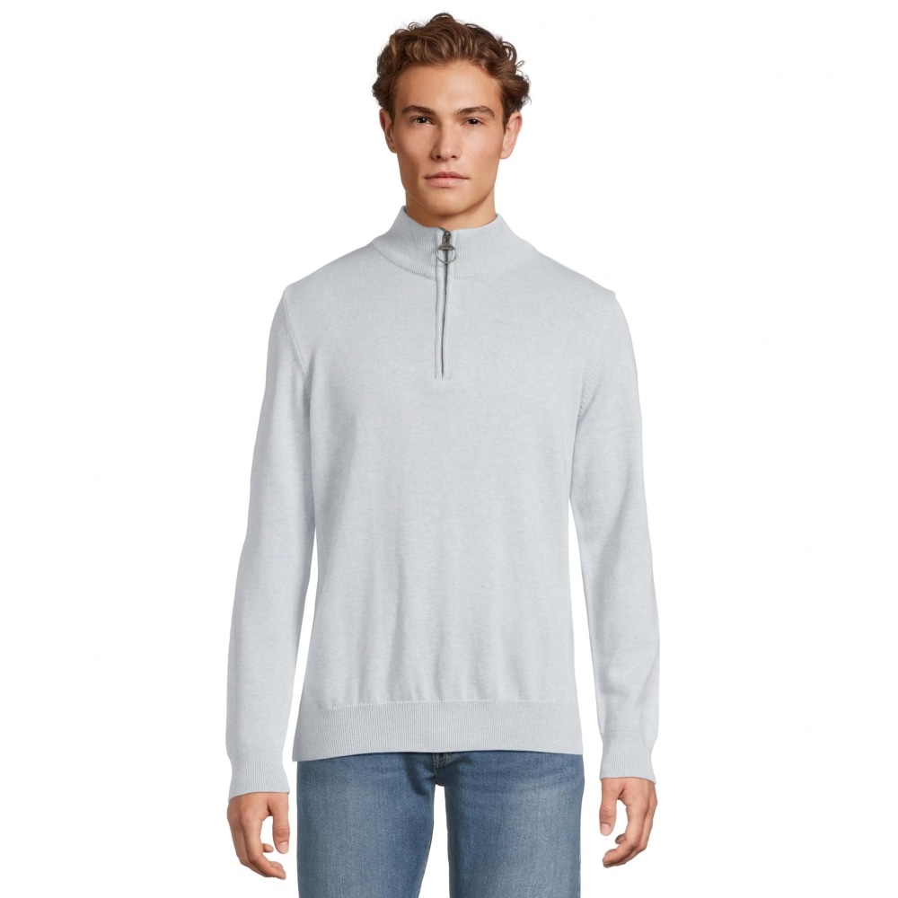 Barbour コットン 半袖ジップ ニット ジャンパー Ocean Sky