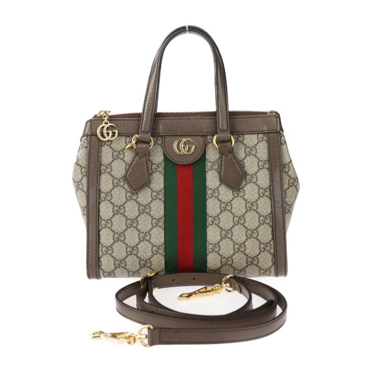 美品 GUCCI グッチ ハンドバッグ 547551 GG スモール トートバッグ シェリーライン GGスプリームキャンバス レザー ベージュ ブラウン ゴールド金具 2WAY ショルダーバッグ 本物