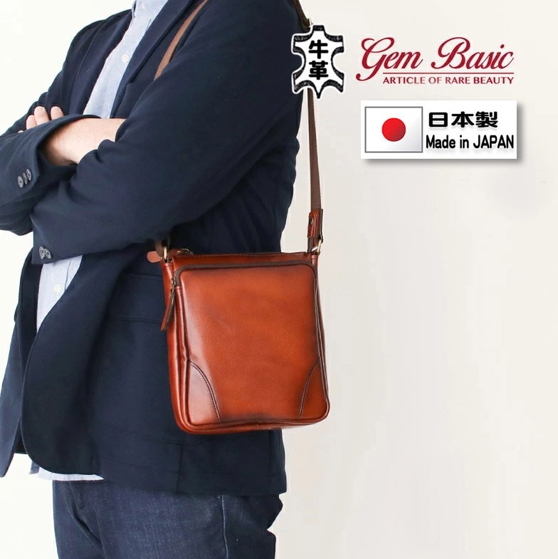 ショルダーバッグ 牛革 レザー 肩掛け 国産 豊岡製 アンティーク調 シャドー加工 小さめ 縦型 フォーマル ブランド GEM BASIC 1504 サコッシュ 本革 お出掛け 冠婚葬祭 旅行 外出