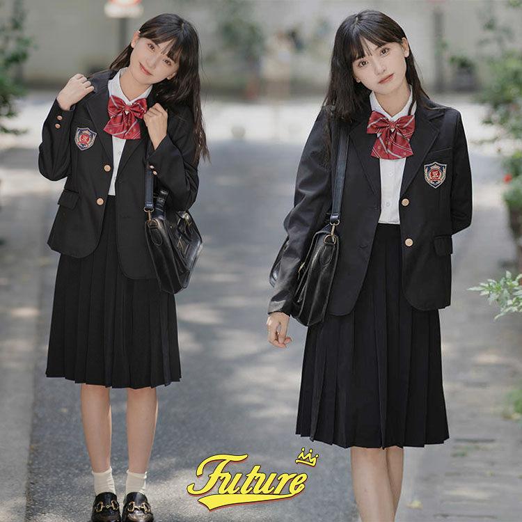 卒業式 小学校女子 卒業式 女の子 150 160 なんちゃって制服 セット 5点セット 卒服 韓国 制服 ブレザー ブラック コート 白ブラウス 長袖 スカート 赤リ