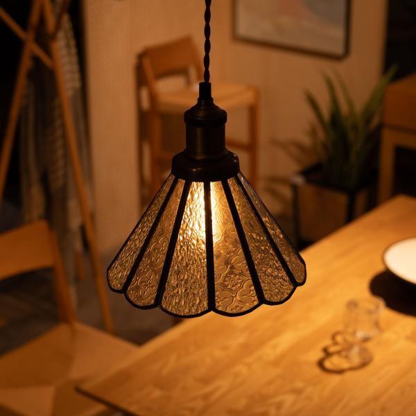 LED電球対応 LED ステンドグラス ライト 明かり 照明 きれい おしゃれ ガラス ガラス製 四角 立方体 すりガラス かわいい レトロ 高級感 長さ調節 北欧
