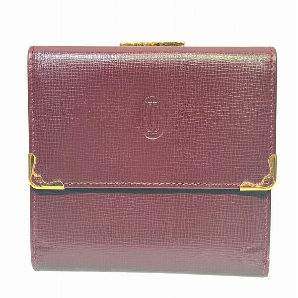 カルティエ マストライン ボルドー がま口 三つ折り財布 レディース