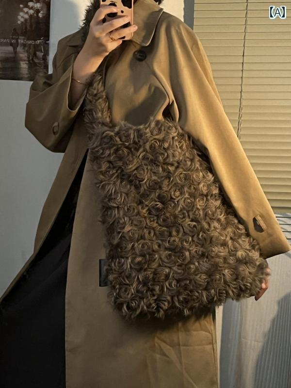 トートバッグ レディース 大容量 ショルダー 秋冬 ウール クロス ボディ おしゃれ 普段使い カジュアル 斜め掛け 鞄 グレー 韓国