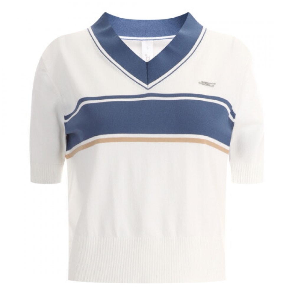 ショップアン レディース Vネック ゴルフ 417 デイリー 半袖 ニット Tシャツ ホワイト LB-WKN-417