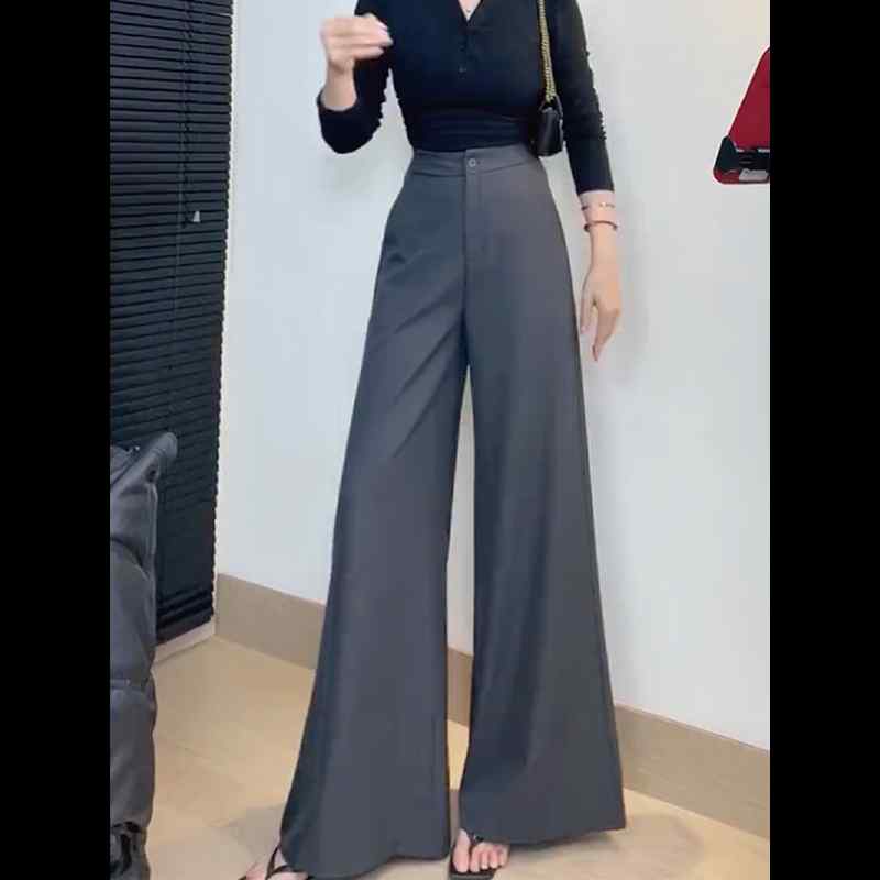 レディース ファッション オシャレ カワイイ シンプル 人カワイイ きいサイズ ワイド レッグ パンツ ハイウエスト ロング パンツグレー スーツ