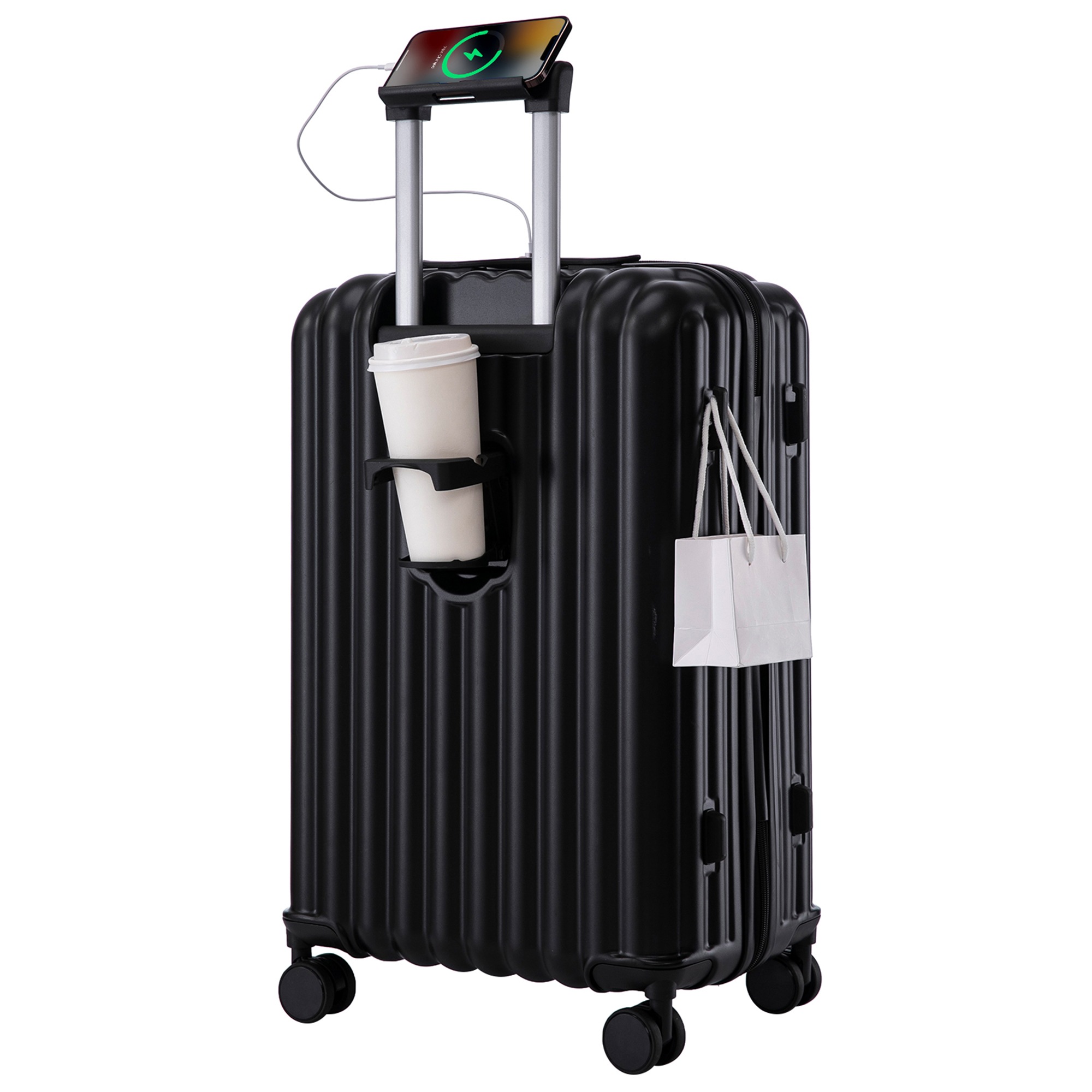 【国内即発送】スーツケース キャリーバッグ キャリーケース Lサイズ 小型 超軽量 ファスナー式 TSAロック搭載 Black + ABSフック機能付き 360度回転 旅行 おしゃれ 人気色