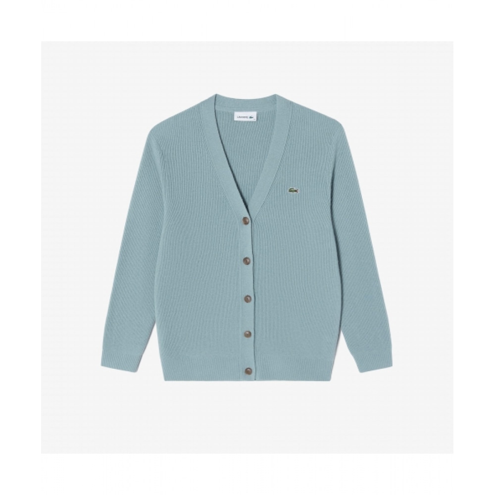 LACOSTE レディースウォータープルーフ Vネックカーディガン [ターコイズ]