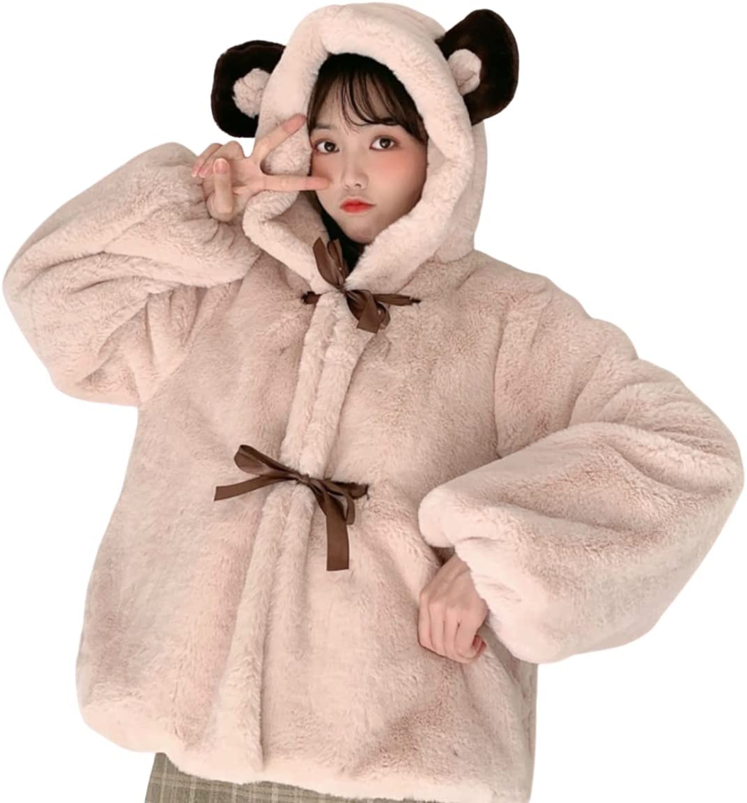 Lady Lazyロリータくま もこもこアウター長袖可愛い コート温かい ベージュ 秋 冬衣装撮影