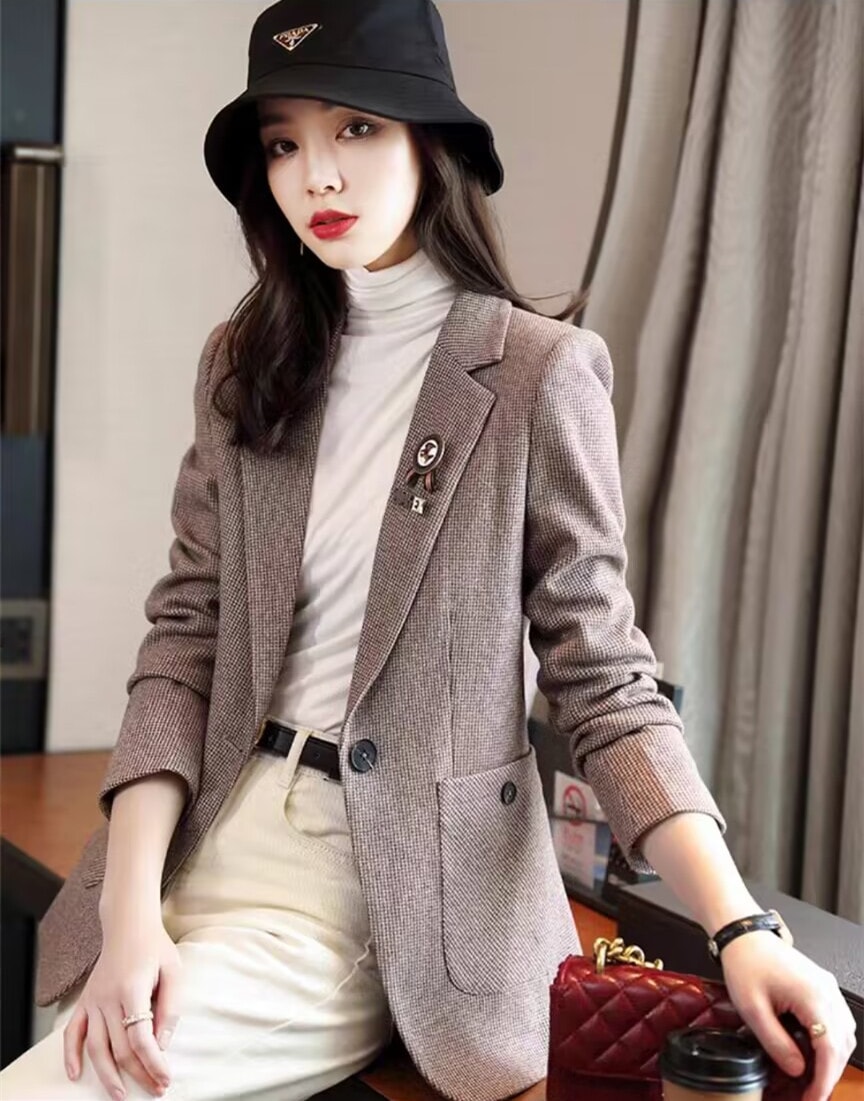 ブレザー スーツ レディース 40代 50代 長袖テーラードジャケット 細身 オシャレスーツ チェック柄ブレザー 韓国風 オフィス 秋服 30代アウター 着痩せ 通勤OL