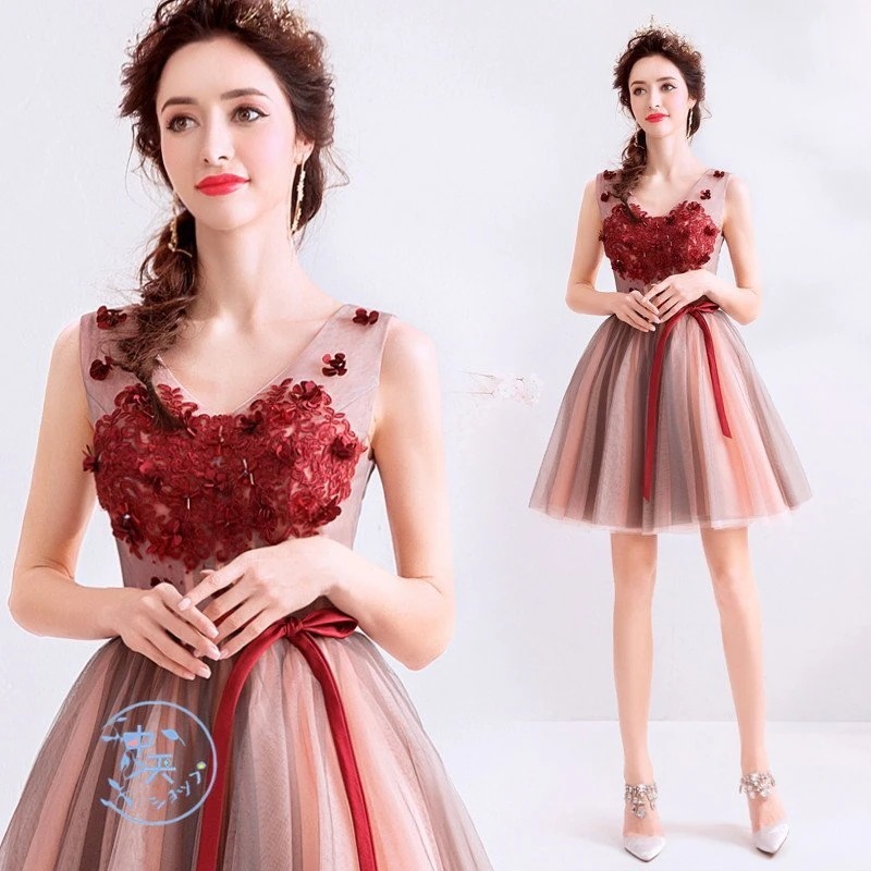 パーティードレス 花嫁ドレス ブライドメイドドレス プリンセスドレス 膝丈ワンピース レディース Aライン ノースリーブ 結婚式 飲み会 卒園式 高級 きれいめ