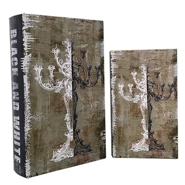 本型収納ボックス ブック 小物入れ ダミー 貴重品保管 アンティーク 重厚感 小道具 大小2点セット 3BB192