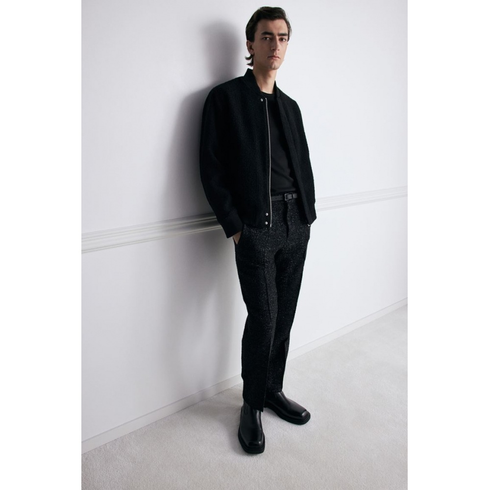 H&M レギュラーフィットウールブレンドボンバージャケットブラック