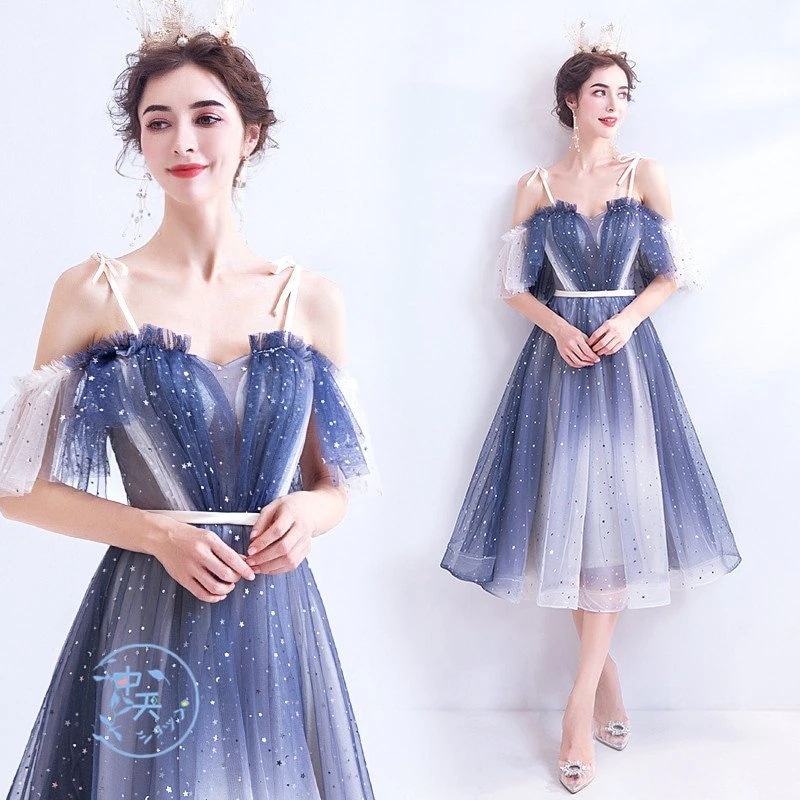 パーティードレス 花嫁ドレス ブライドメイドドレス 膝丈ワンピース ワンピースレディース Aライン スパンコール チュール 謝恩会 披露宴 結婚式 きれいめ