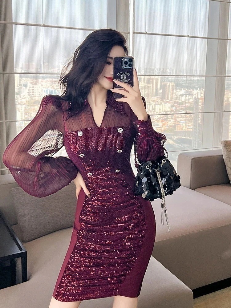 【JY.上品】 2025春冬 ル ショートワンピ キラキラ パーティードレス キャバ 着痩せ 大人 お呼ばれ 同窓会 披露宴 卒業式 結婚式 ウェディング 二次会 成人式