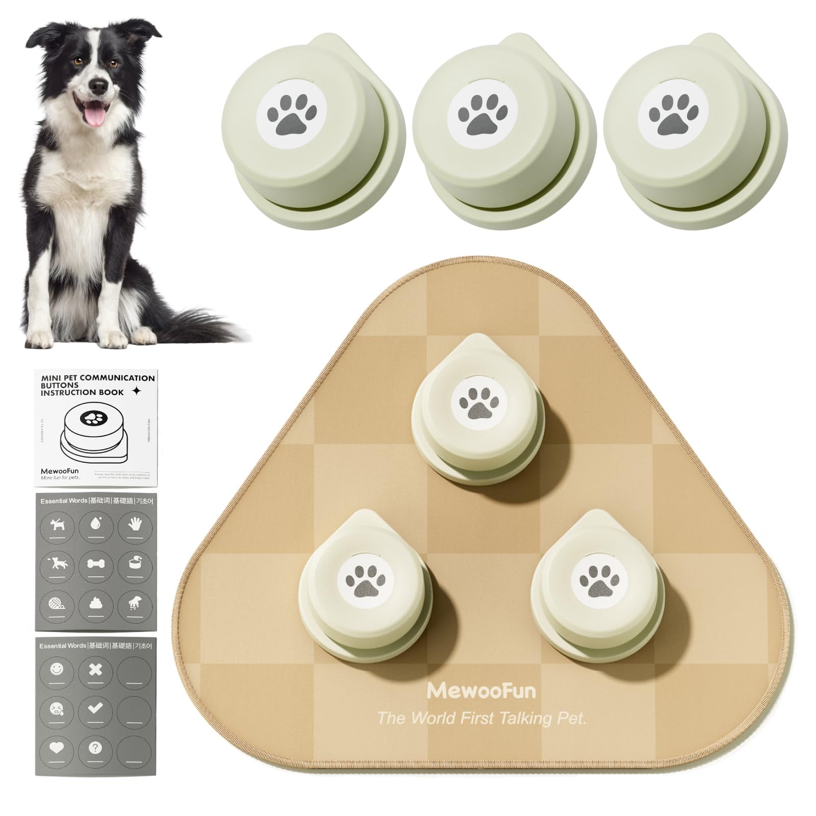 MEWOOFUN 犬用 録音ボタン 3個入り グレー ミニサイズ 小型犬向け 会話ボタン 音声ボタン ベル コミュニケーション トレーニング しつけ訓練 ペット 知育 おもちゃ 天然ゴムマット付き