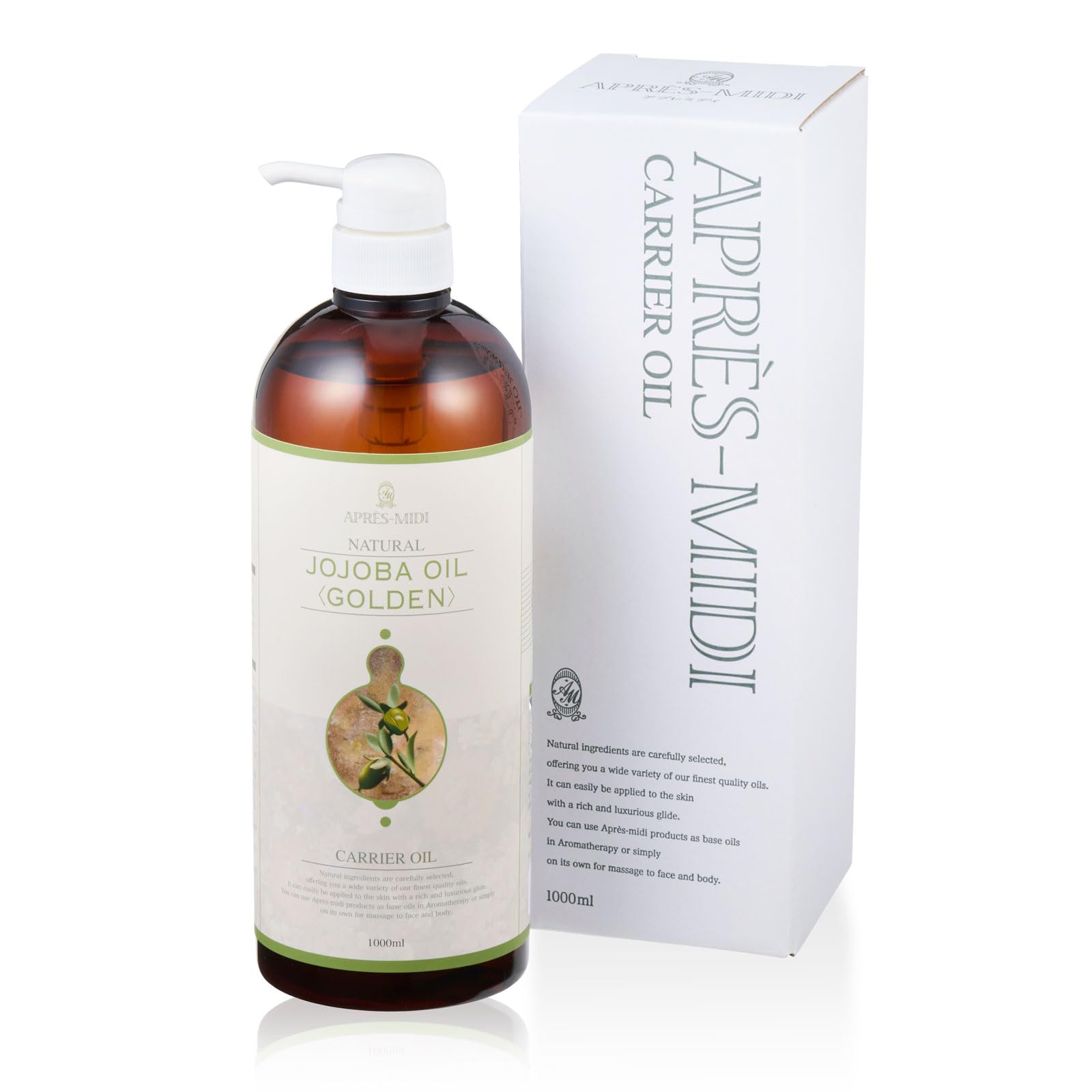 アプレ・ミディオイル JOB ホホバオイル ゴールデン 1000ml 【天然100％・未精製】キャリアオイル 肌 髪 無香料 保湿 ポンプ式 ヘアケア ボディケア スキンケア アロマ ボタニカルトワテ