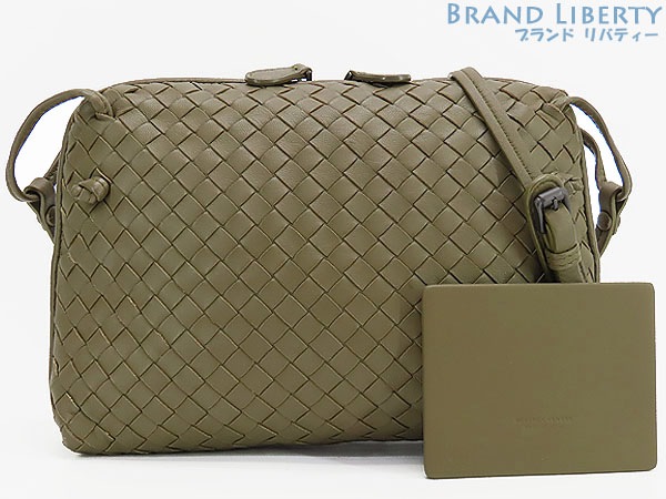 美品ボッテガヴェネタイントレチャートノディーニバッグ斜め掛けショルダーバッグポシェットカーキグリーン245354