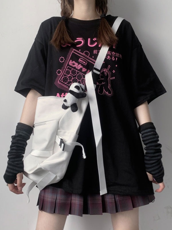 【2点購入で150OFF】【短納期】女性用ロリータブラウスジュエルネック半袖黒ポリエステルTシャツ