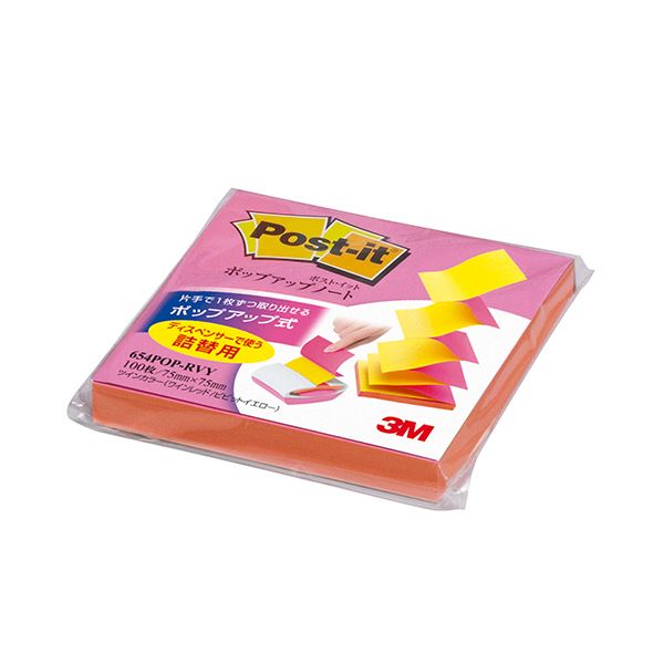 (まとめ) 3M ポストイット ポップアップノート 詰替用 75×75mm ツインカラー（ローズ／ビビットイエロー） 654POP-RVY 1冊 (×30セット)