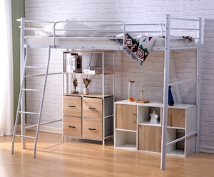 メッシュ床板】SDロフトベッド階段付きパイプベッドセミダブル