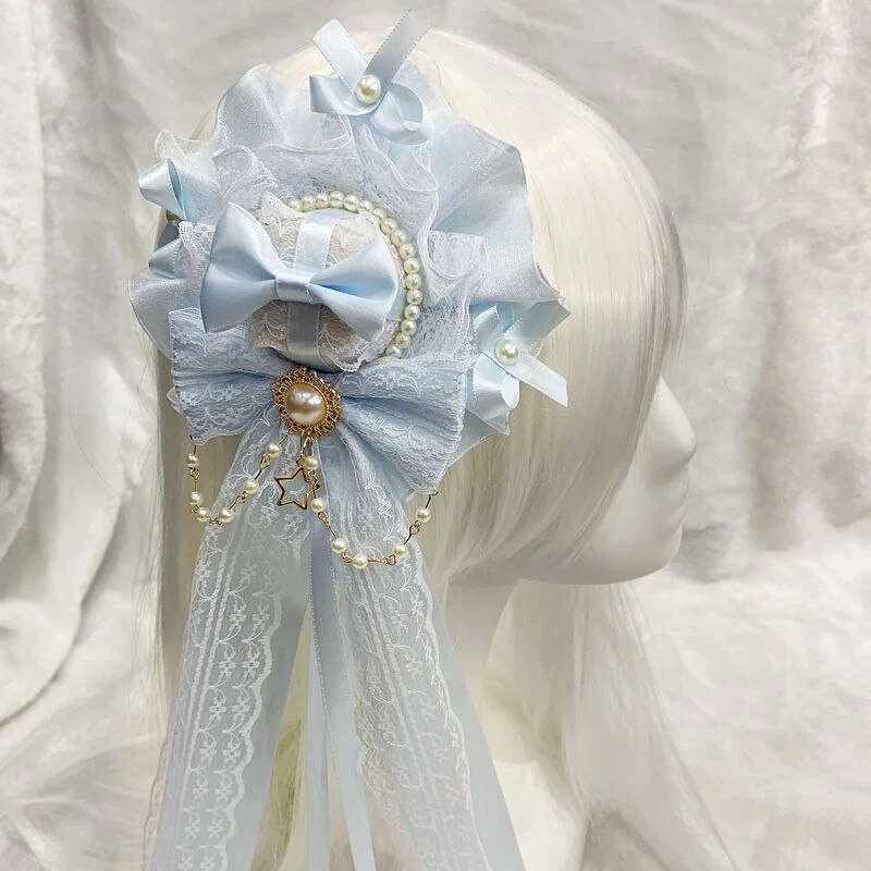 ロリータロリータライトブルーヘアアクセサリーフルセットロニアンソフトガールデイリーオールマッチヘッド