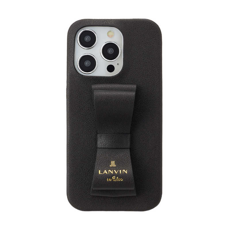 ランバン　Slim Wrap Case Stand ＆ Ring Ribbon iPhone 15 Pro LANVIN en Bleu Black　LBBLKSRIP2361P