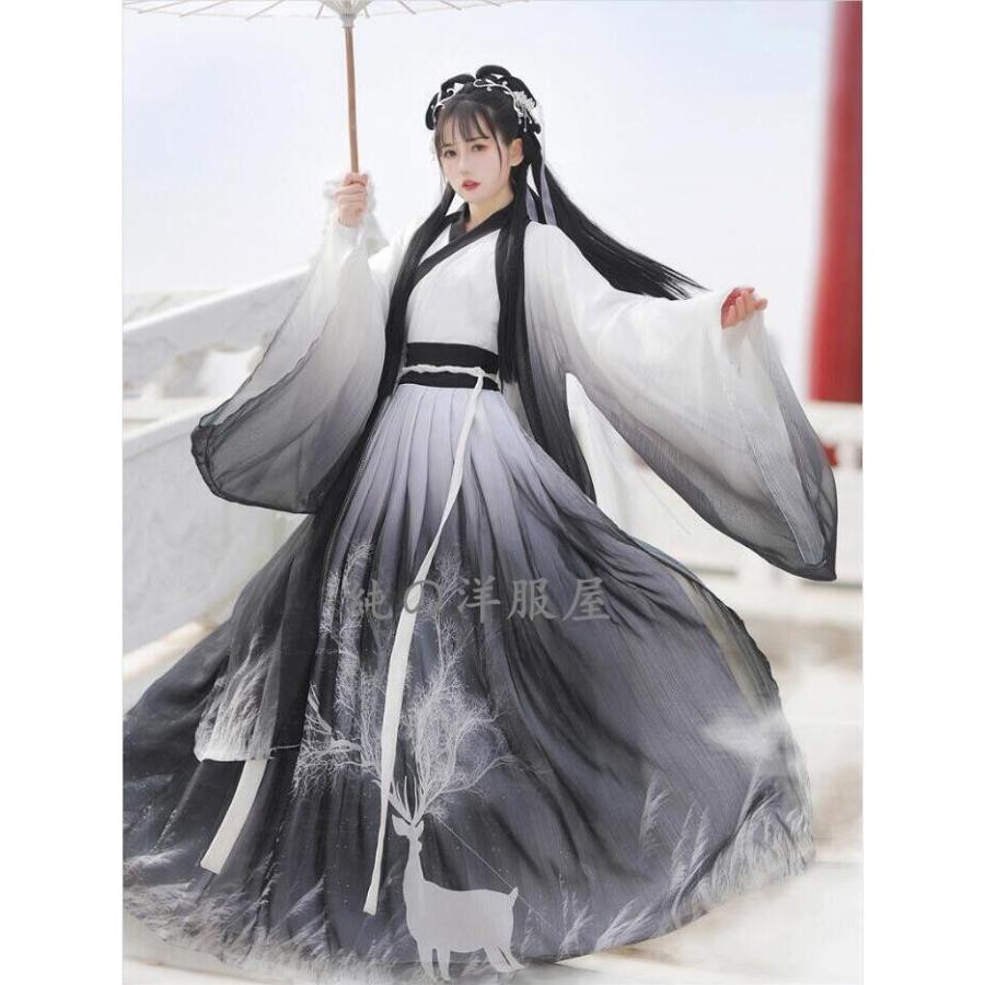 唐装漢服 チャイナドレス 華流ステージコスプレ衣装 鹿プリント コスチューム 羽織+ブラウス+スカート3点セット イベント 学園祭パーティーダンス衣装 チャイ30%までに制限 5,220円