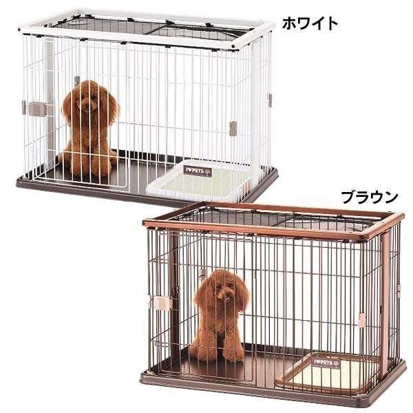 【目玉商品】ウッドワンサークル ブラウン ホワイト 犬 ケージ サークル ハウス ゲージ ドッグ 室内 小型犬 屋根 セット ボンビ Pet館 ペット館 【D】