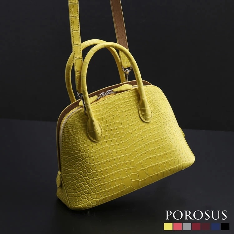 スモール クロコダイル ハンドバッグ マット 加工 センター取り あおりポケット付き 2WAY ショルダーベルト付き ポロサス 本革 鰐革 安心 保証書 付き 母の日 ギフト プレゼント 4FA (0