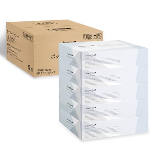 アイリスプラザ(IRIS PLAZA) 【12個セット】 ボックスティッシュ 300枚(150組)×60パック スマートエール ティッシュ コンパクトサイズ 蛍光染料 不使用 パルプ 100%