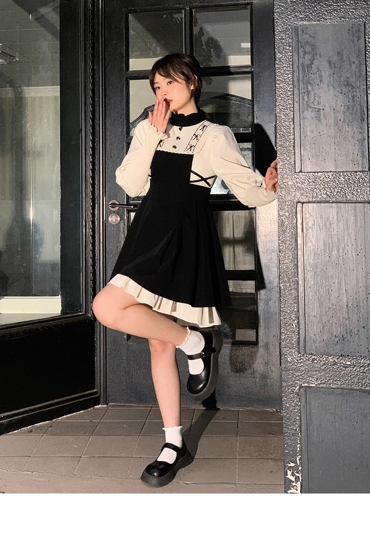 プラスサイズ 女性 スタンドカラー ハイウエスト ドレス 春 夏 プリンセス ドレス 個性的 ワンピース ミニ ミニ丈 ショート ショート丈 袖あり 長袖 襟なし かわいい 大人可愛い おしゃれ