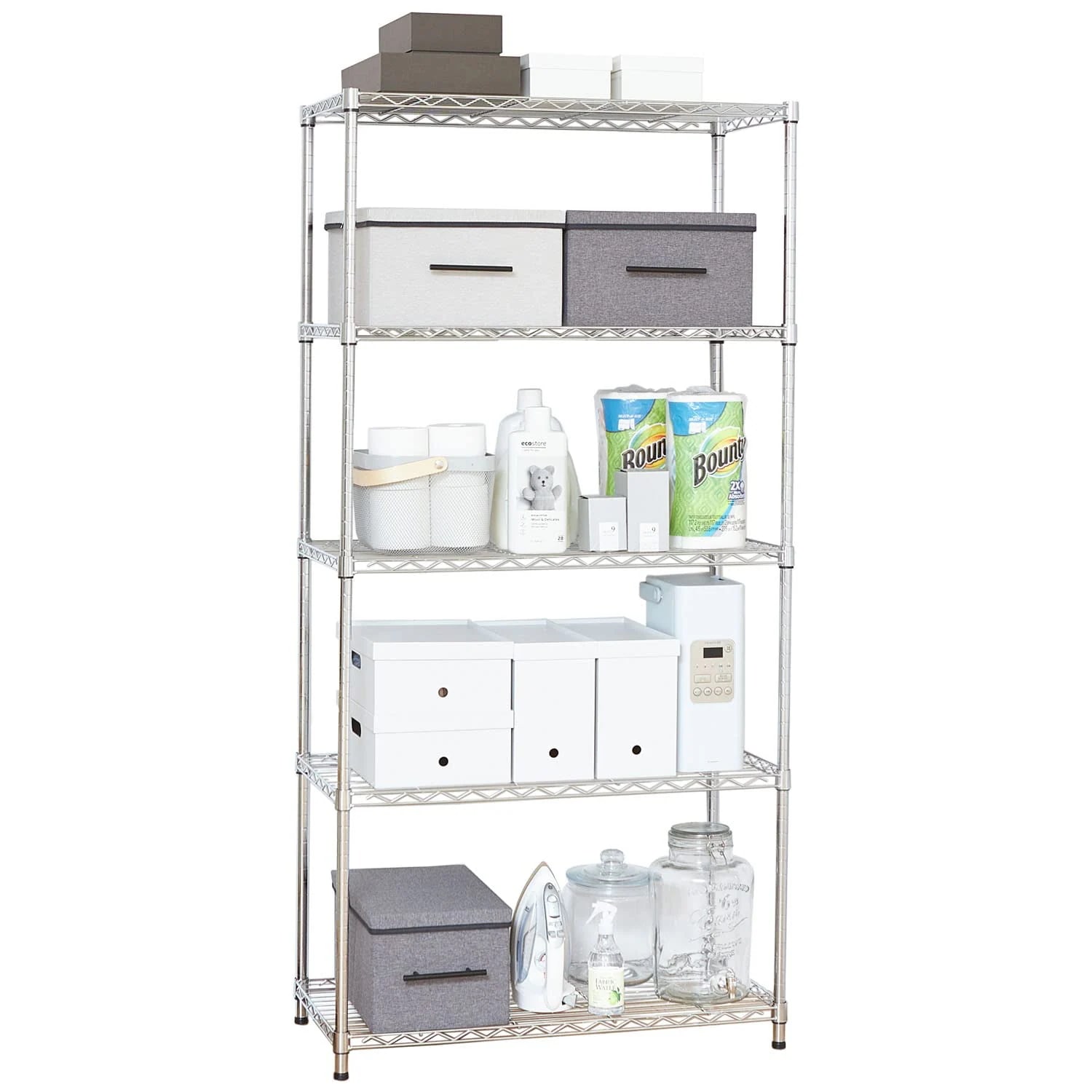 ドウシシャ ラック スチールラック 棚 5段 収納 全体耐荷重325kg 軽量 スリム スチールシェルフ キッチンラック レンジ台 キッチン収納 納戸 押し入れ収納 衣類収納 ポール径22mm