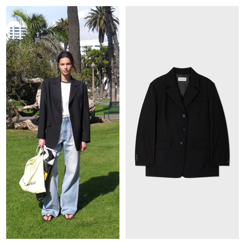 【LOW CLASSIC】 OVERSIZED 3-BUTTON WOOL BLAZER : BLACK