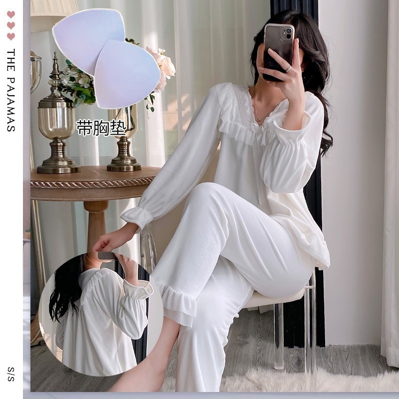 スウィートアイランド フリース プルオーバー 長袖パンツ レディース 冬用パジャマセット