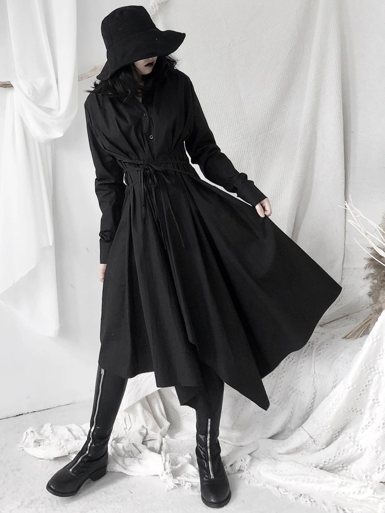 【A.N.B】ワンピース/ロング/タイド/長袖/シャツ/黒/レディース/夏 5,880円