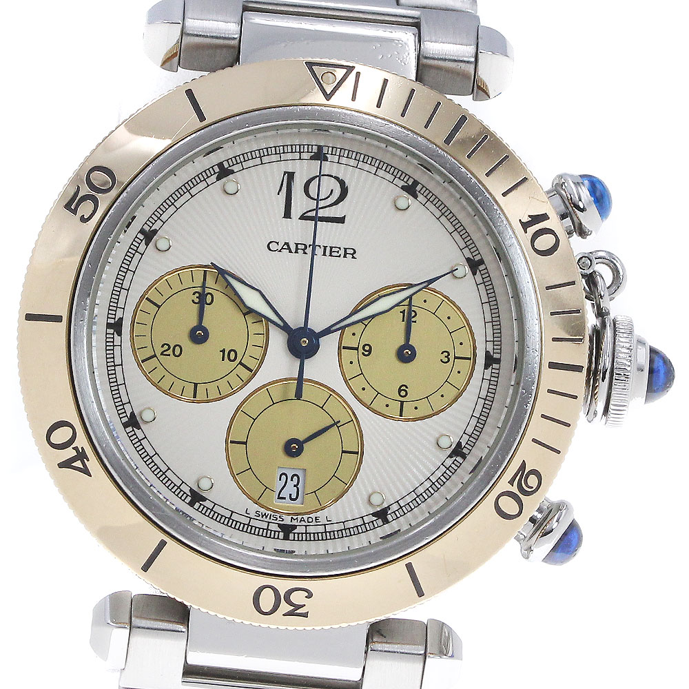 カルティエ CARTIER W31011H3 パシャ クロノグラフ YGベゼル クォーツ メンズ _847530【中古】