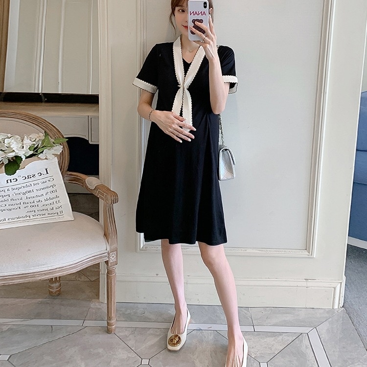 マタニティドレス ボウタイワンピース 長袖ワンピース 授乳期ワンピース トップス スカート ブラウス プルオーバー オールインワン ミニスカート フレアスカート ミニ ミニ丈 ショート ショート丈